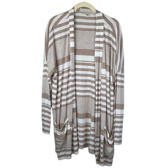 Cyrus Cream And Tan Lightweight Striped Cardigan Size L - Picture 1 of 5